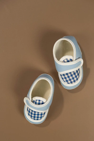 Ekose Desenli Cırt Cırtlı Bebek Ayakkabısı Mavi - 4