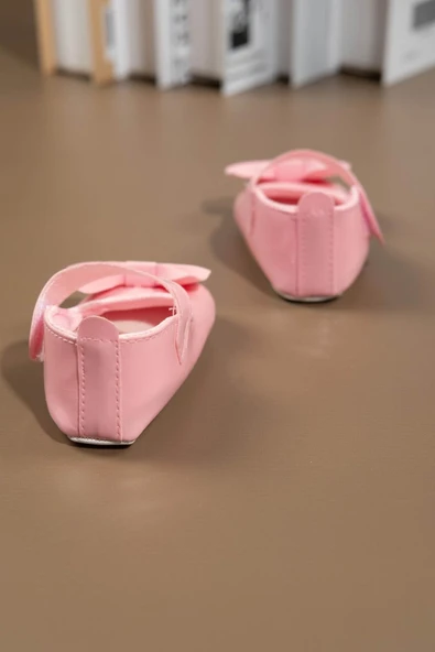 Pembe Rugan Fiyonklu Kız Bebek Babet Ayakkabısı Pembe - 2
