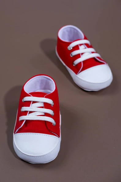 Bağcıklı Unisex Bebek İlk Adım Ayakkabısı Kırmızı - 3