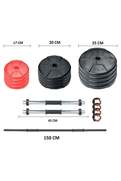 Spor 38 Kg Dambıl Halter Seti Kırmızı Siyah - 2