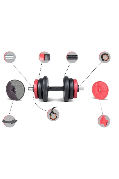 Spor 38 Kg Dambıl Halter Seti Kırmızı Siyah - 5
