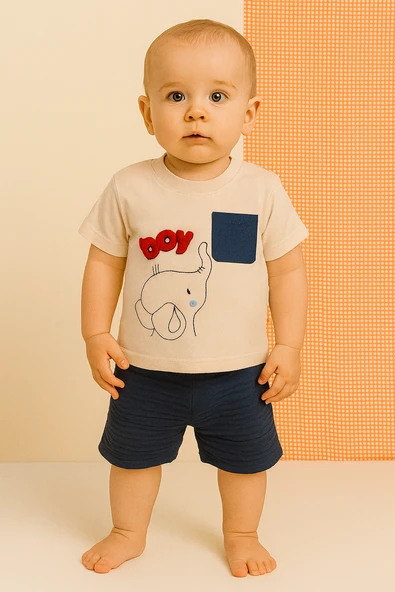Boy Fil 2'li Erkek Çocuk Şortlu Takım - Lacivert ürün görseli