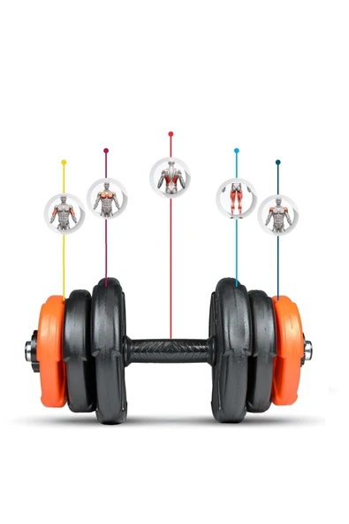 36 Kg Turuncu Siyah Plaka Dambıl Seti | 7'li Modüler Ağırlık Sistemi – 2 Yıl Garantili - 5