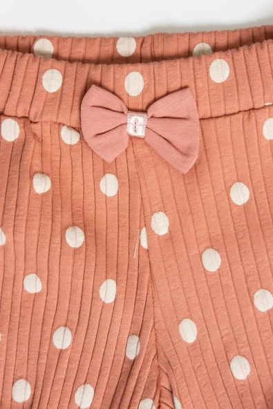 Puantiyeli Papyonlu Kısa Kollu Şortlu Takım Kiremit - Resim 4