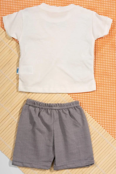 Zigzag Desenli Papyonlu Şık Yelek Detaylı 2'li Bebek Takımı Gri - Resim 4