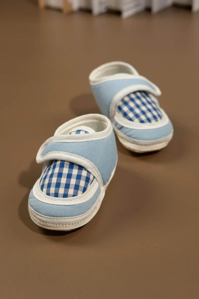 Ekose Desenli Cırt Cırtlı Bebek Ayakkabısı Mavi - 2