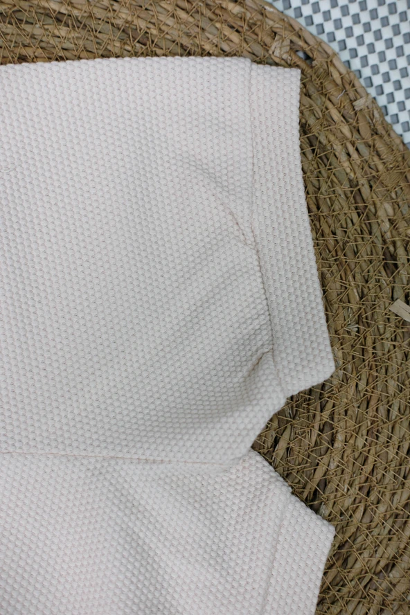 Bisikletli Ayıcık Desenli Polo Yaka Tişört ve Şort Takımı Bej - Resim 6