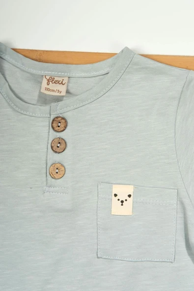 Düğme Detaylı Cepli Tişört ve Cepli Şortlu Erkek Takımı Turkuaz - Resim 3