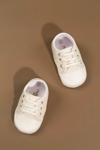 Bağcıklı Unisex Bebek İlk Adım Ayakkabısı Krem - 3