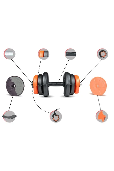 38 Kg Dambıl Halter Seti Turuncu Siyah - 6