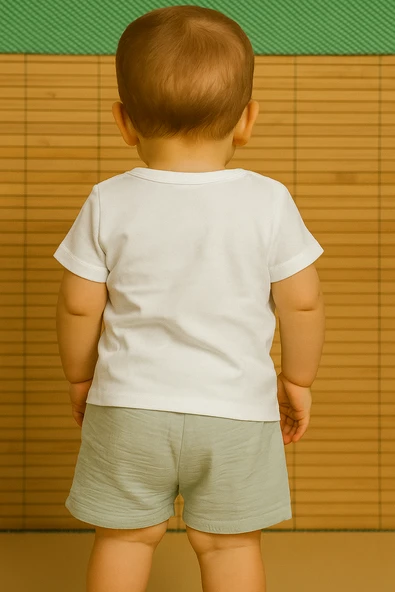 Palmiye Desenli Kısa Kollu Şortlu Takım Haki - Resim 2