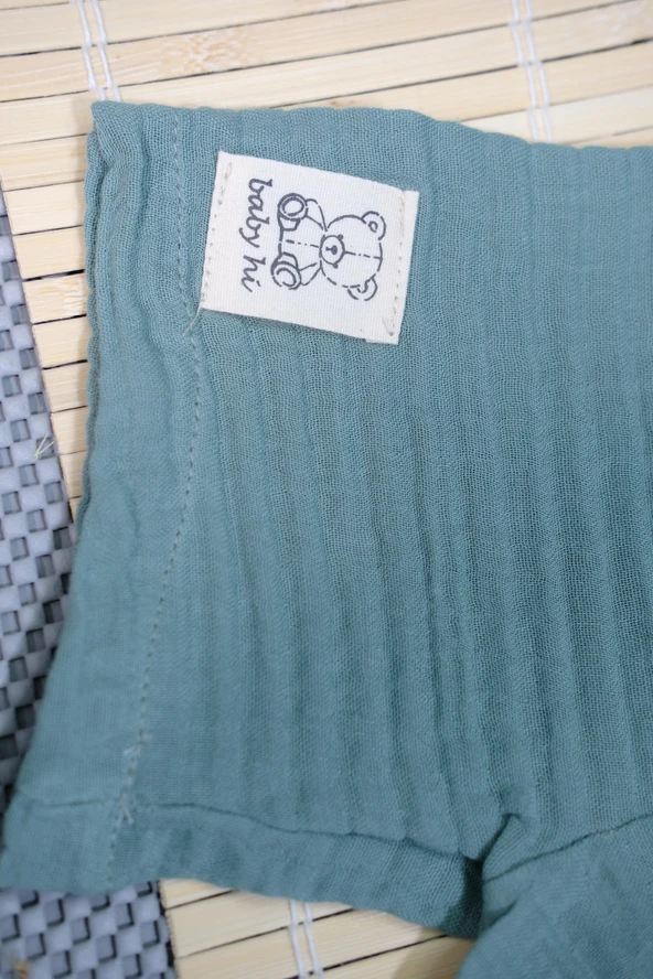 Müslin Ayıcıklı 2'li Erkek Şortlu Takım Bej Yeşil - Resim 7