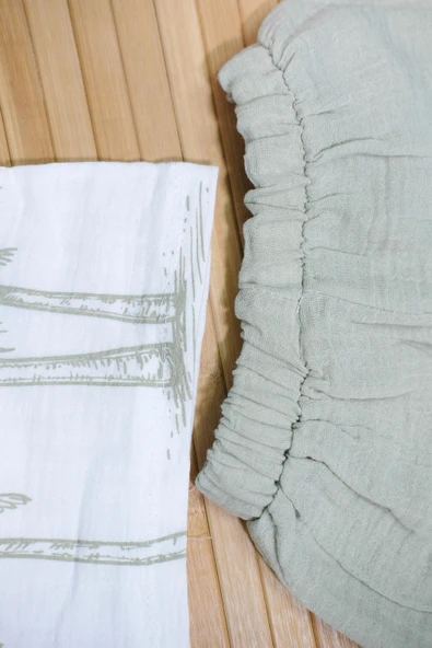 Palmiye Desenli Kısa Kollu Şortlu Takım Haki - Resim 6