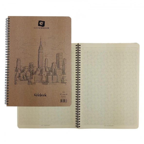 Alex Schoeller A4 80yp Kraft Kapaklı Not Defteri KARELİ / ALX.0336 - Resim 2