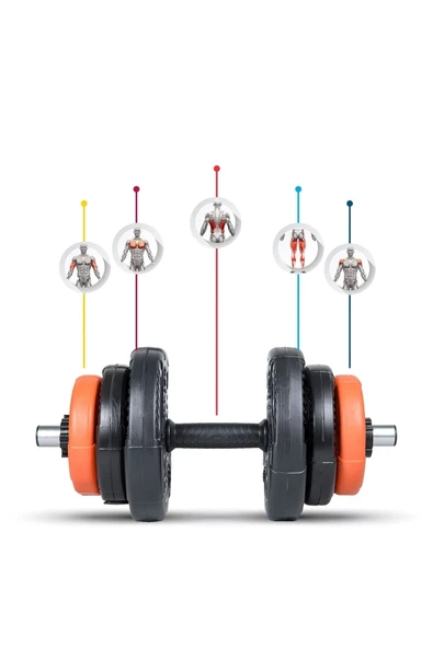 Spor Yıldız Serisi 22 Kg Multifonksiyonel Turuncu Siyah Halter Seti Ve Dambıl Seti - 6