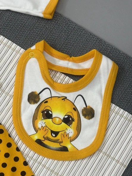 Unisex 5'li Arı Desenli Zıbın Takımı Sarı - 3