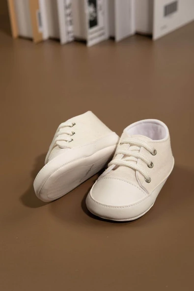 Bağcıklı Unisex Bebek İlk Adım Ayakkabısı Krem - 2
