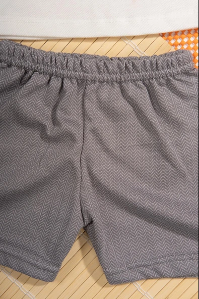 Zigzag Desenli Papyonlu Şık Yelek Detaylı 2'li Bebek Takımı Gri - Resim 8