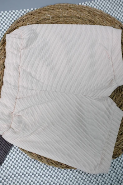 Bisikletli Ayıcık Desenli Polo Yaka Tişört ve Şort Takımı Bej - Resim 5