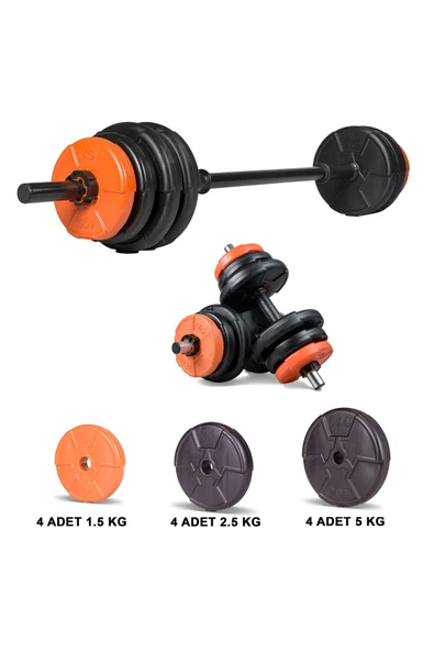 38 Kg Dambıl Halter Seti Turuncu Siyah