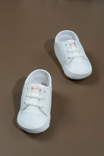 İlk Adım Ayakkabısı Yumuşak Tabanlı Bağcıklı Bebek Ayakkabısı Beyaz