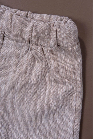 Çizgili  Müslin Palmiyeli 3'lü Erkek Bebek Yazlık Takım Kahverengi - Resim 6