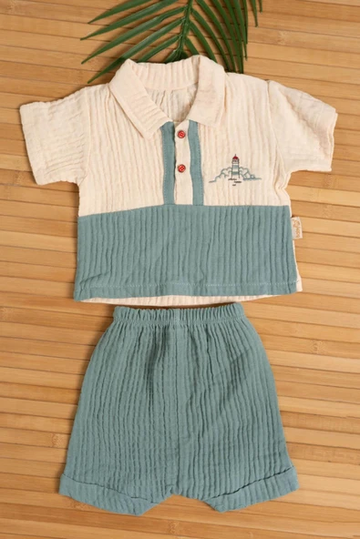 Deniz Feneri Nakışlı Erkek Bebek Yazlık Polo Yaka Takım Mimt ürün görseli