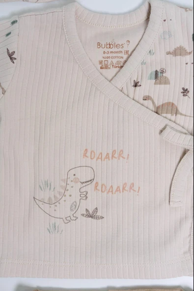 Dinazor Baskılı 5'li Erkek Bebek Yenidoğan Takımı – Bej - 5
