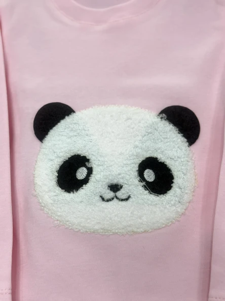 Kız Çocuk Eşofman Takımı Panda Bisiklet Yaka Ribanalı Paça Uzun Kol Pembe - 4