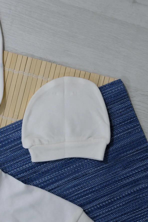 Unisex Ayıcık Desenli 7'li Zıbın Takımı Turkuaz Biyeli Krem - 7