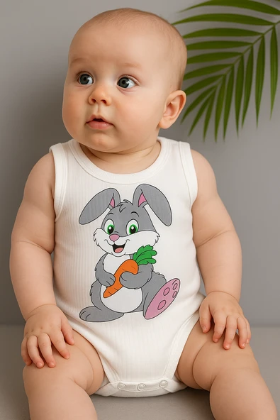 Unisex Beyaz Body Çıtçıtlı Bisiklet Yaka Atlet Kol Beyaz