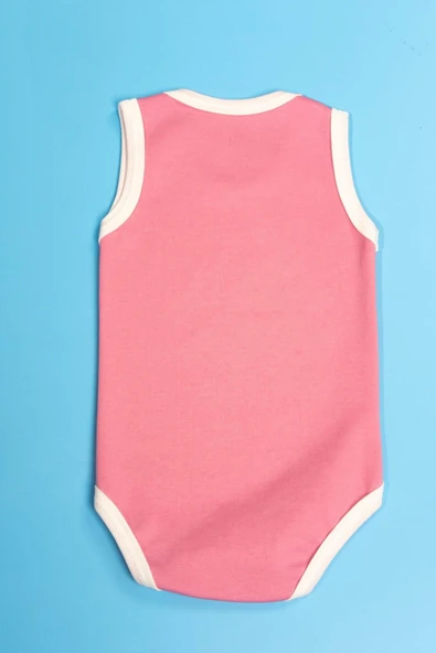 Unisex Pembe Body Çıtçıtlı Bisiklet Yaka Atlet Kol Beyaz - 3
