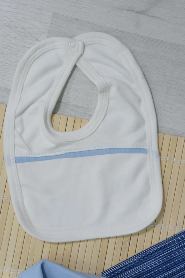 Unisex Ayıcık Desenli 7'li Zıbın Takımı Turkuaz Biyeli Krem - 8