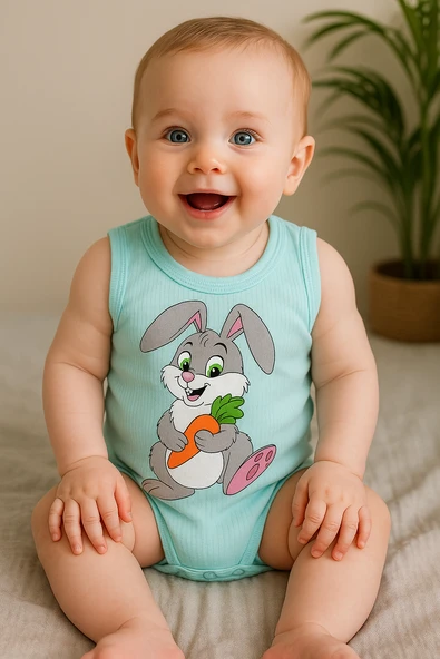 Unisex Mavi Body Çıtçıtlı Bisiklet Yaka Atlet Kol