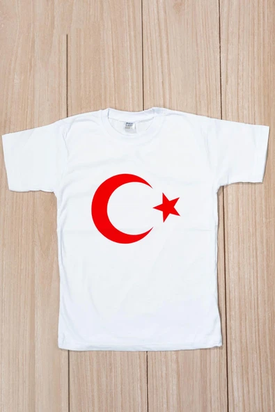 Ay Yıldız Baskılı Beyaz Kısa Kollu Çocuk Tişörtü Beyaz - 5