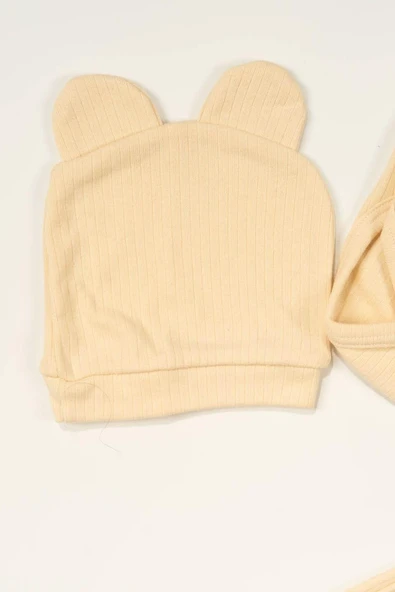 Ayıcık Nakışlı 3'lü Ribana Bebek Takımı Krem - 3