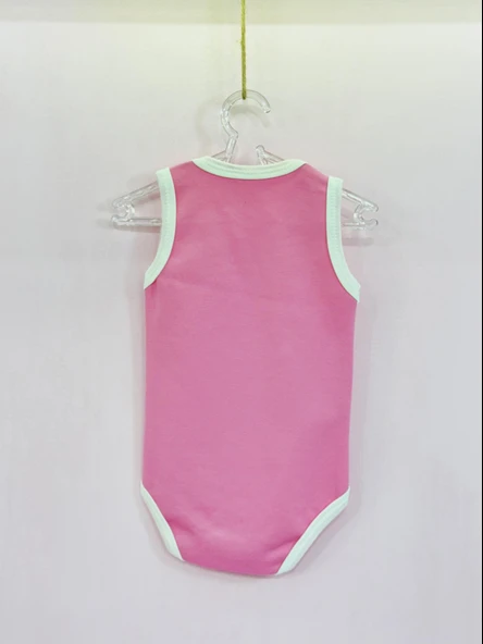 Unisex Pudra Pembe Body Çıtçıtlı Bisiklet Yaka Atlet Kol Beyaz - 2