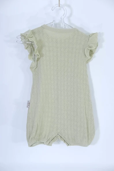 Kısa Kollu Fırfır Kol Kız Bebek Tulum Haki