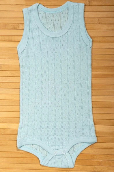 Gözenekli Dokuya Sahip Pamuklu Askılı Bebek Body Mavi ürün görseli
