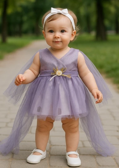 Mor Tüllü Çiçek Detaylı Kız Bebek Mevlüt Takımı Mor ürün görseli 1