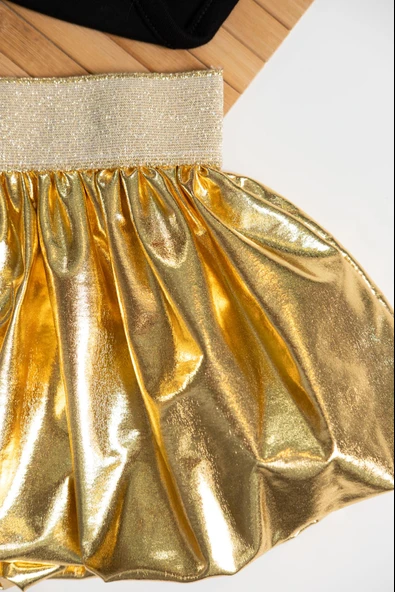 Gold Pileli Etekli Siyah Baby Baskılı 3'lü Kız Bebek Takımı - 6