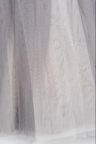 Çiçek Detaylı Tüllü Kız Çocuk Abiye Elbise Gri - Resim 5