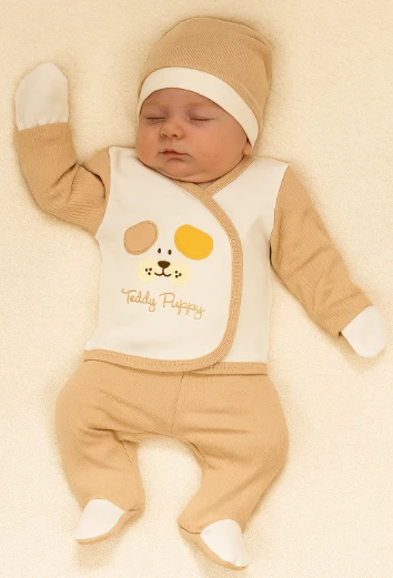 Köpek Nakışlı 5'li Yenidoğan Takımı Bej ürün görseli