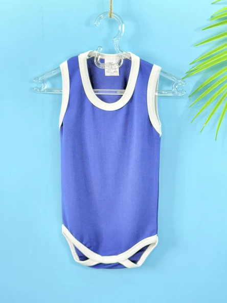 Unisex Mavi Body Çıtçıtlı Bisiklet Yaka Atlet Kol Beyaz - 1