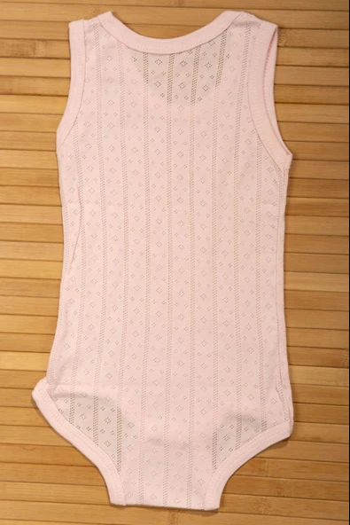 Gözenekli Dokuya Sahip Pamuklu Askılı Bebek Body Pembe - Resim 3