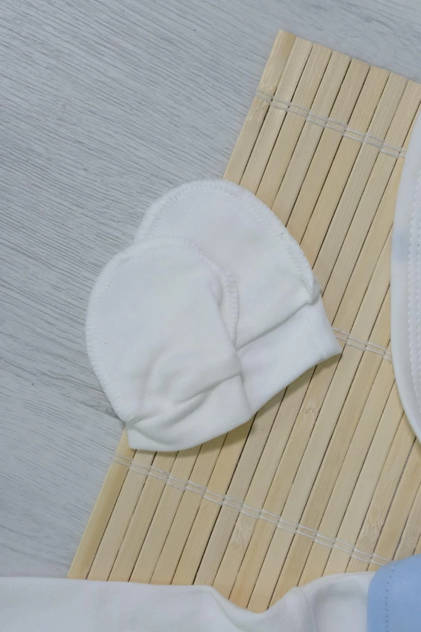 Unisex Ayıcık Desenli 7'li Zıbın Takımı Turkuaz Biyeli Krem - 6