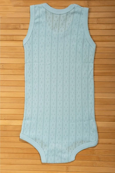 Gözenekli Dokuya Sahip Pamuklu Askılı Bebek Body Mavi - Resim 2