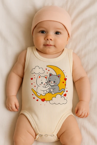 Unisex Krem Body Çıtçıtlı Bisiklet Yaka Atlet Kol