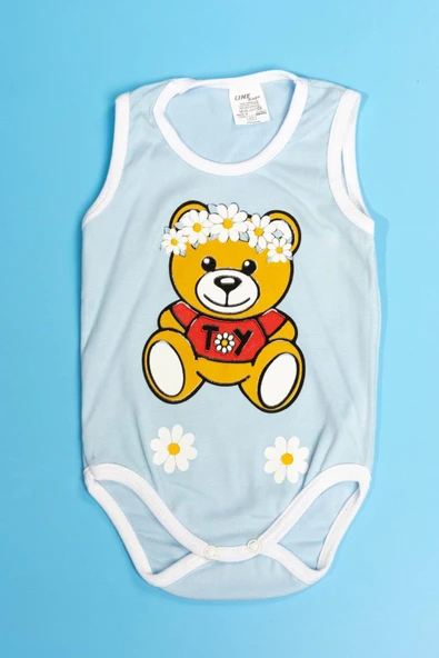 Unisex Baskılı Açık Mavi Body Çıtçıtlı Bisiklet Yaka Atlet Kol Beyaz - 2