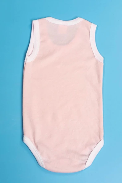 Unisex Toz Pembe Body Çıtçıtlı Bisiklet Yaka Atlet Kol Beyaz - 3